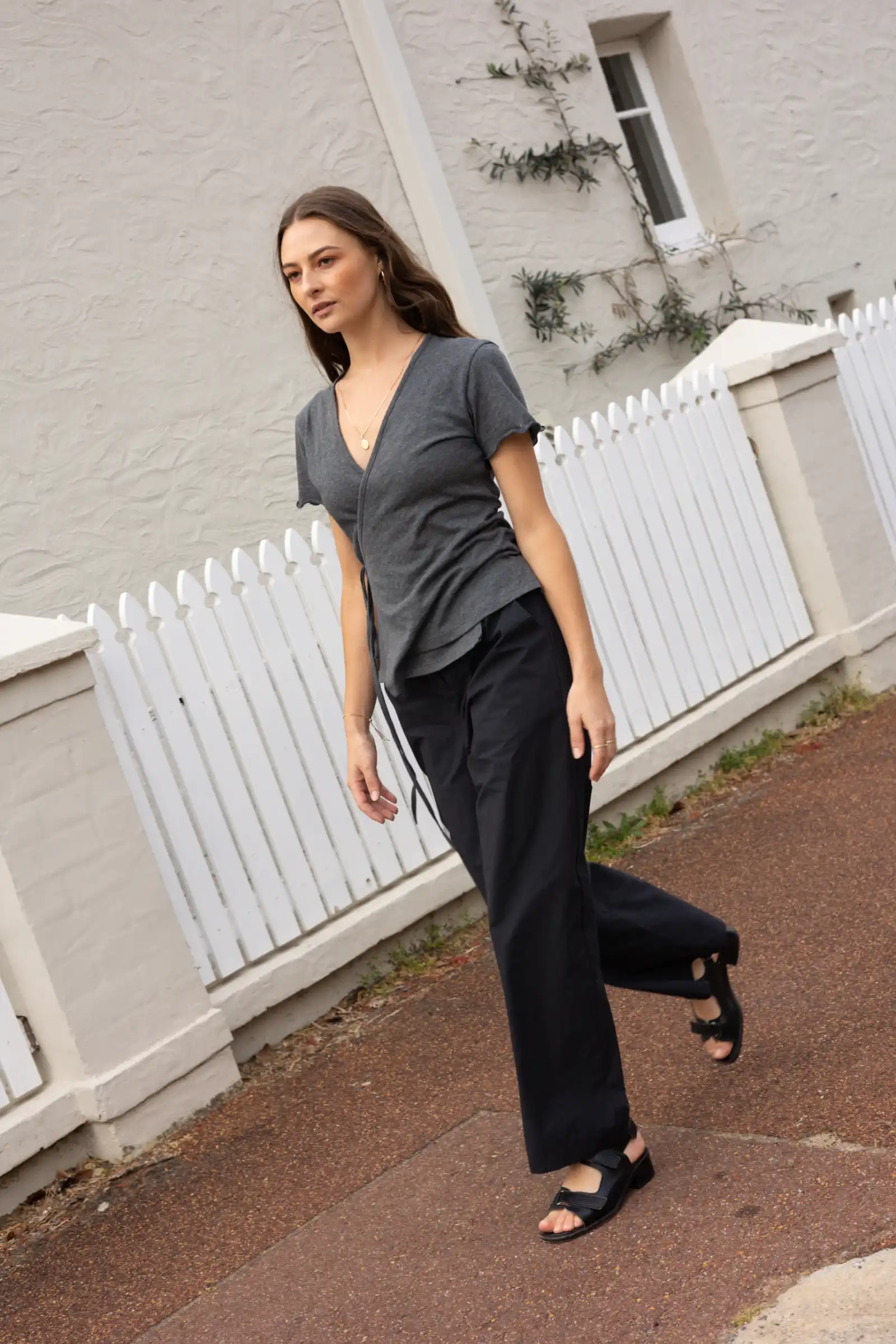 Organic Cotton Wrap Tee | Charcoal Marle