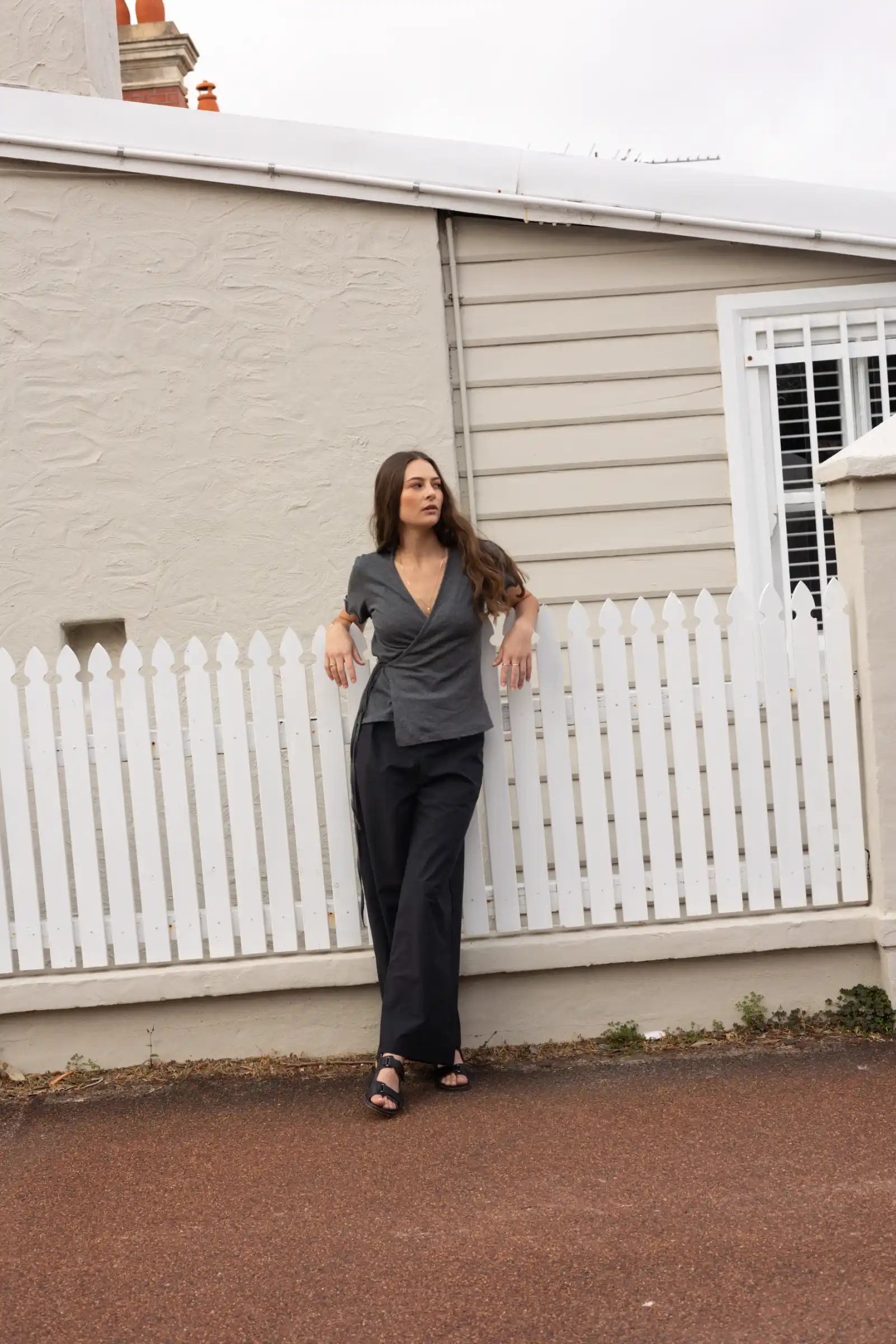 Organic Cotton Wrap Tee | Charcoal Marle