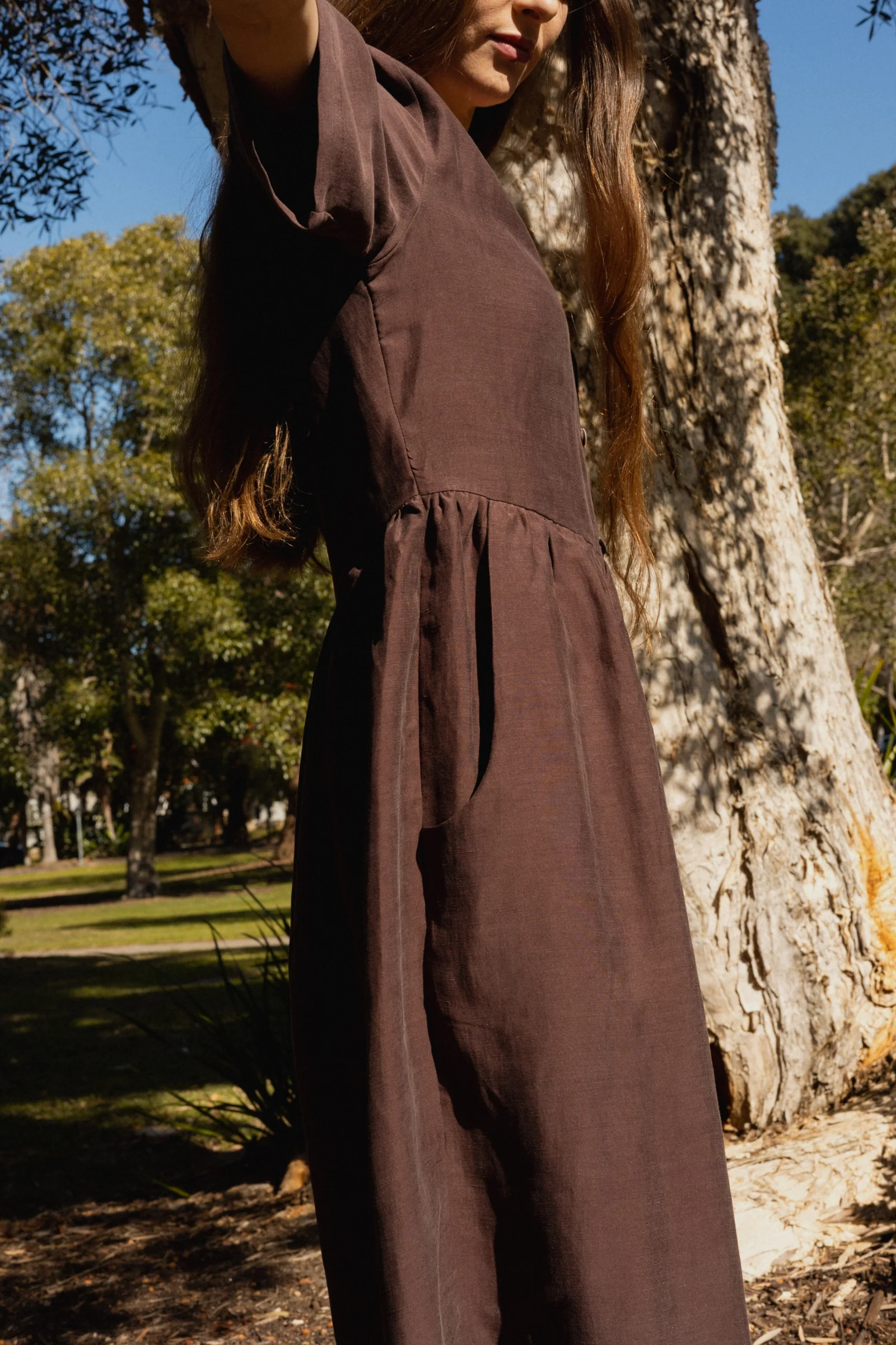 Button Front V Neck Dress | Cocoa