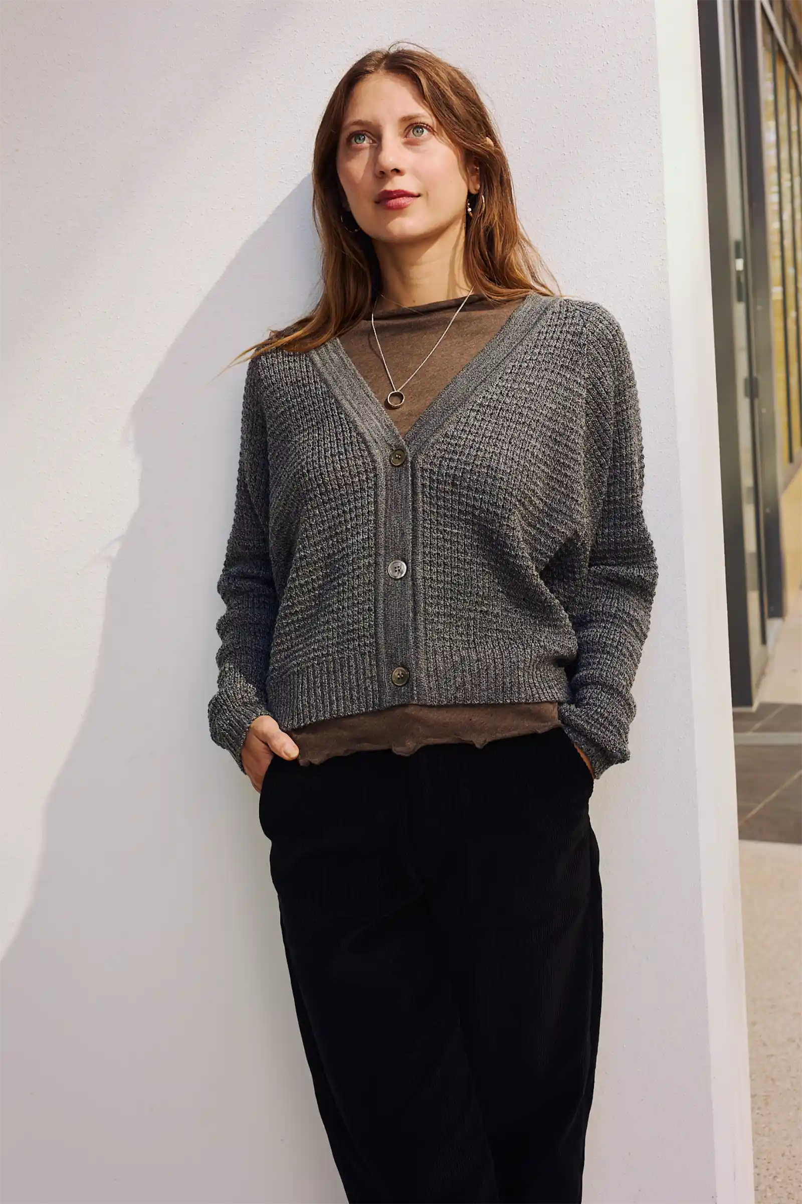 Merino Cardigan Knit | Speckled Grey