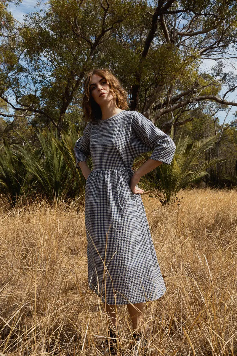 Gather Dress | Royal Blue Gingham