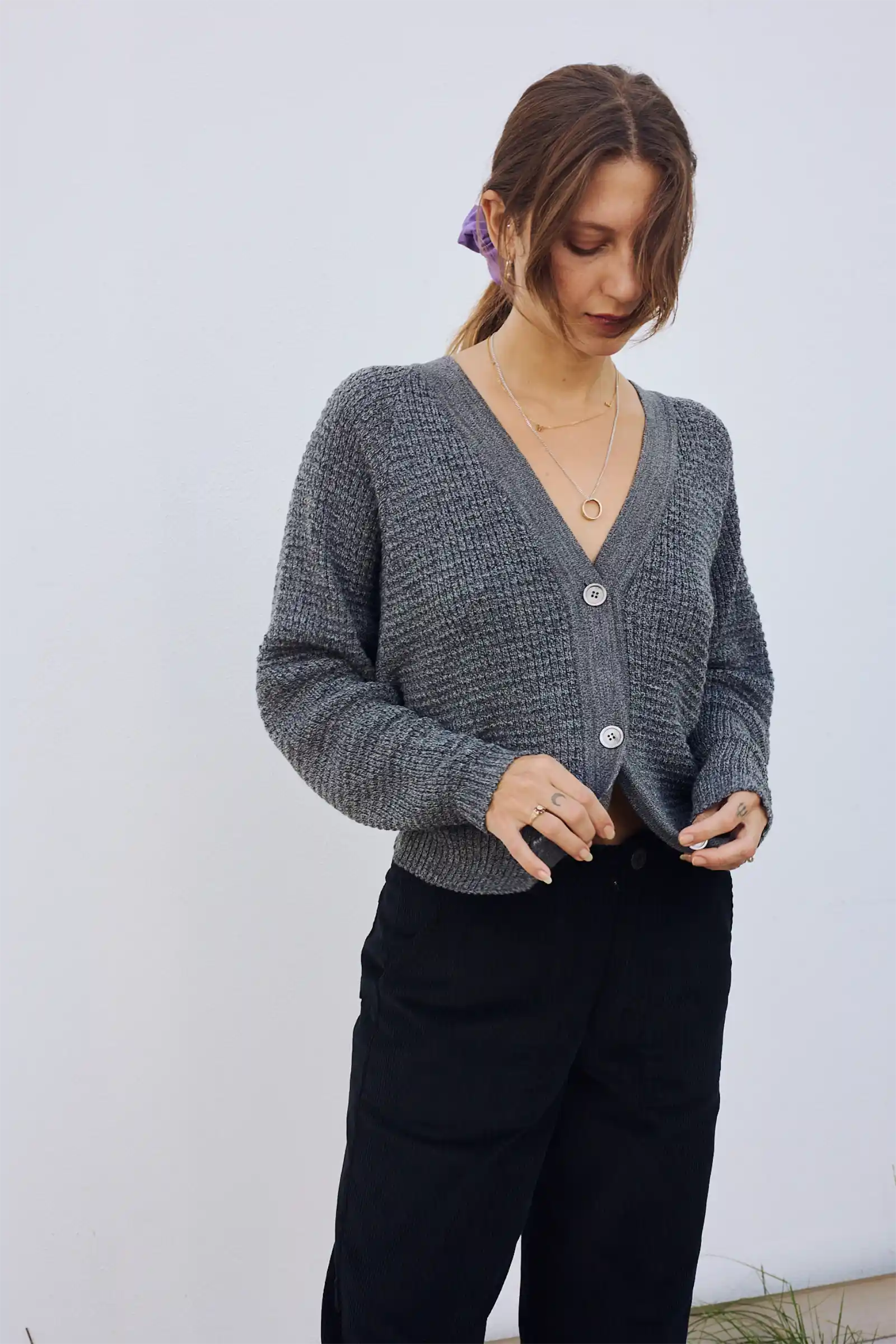Merino Cardigan Knit | Speckled Grey