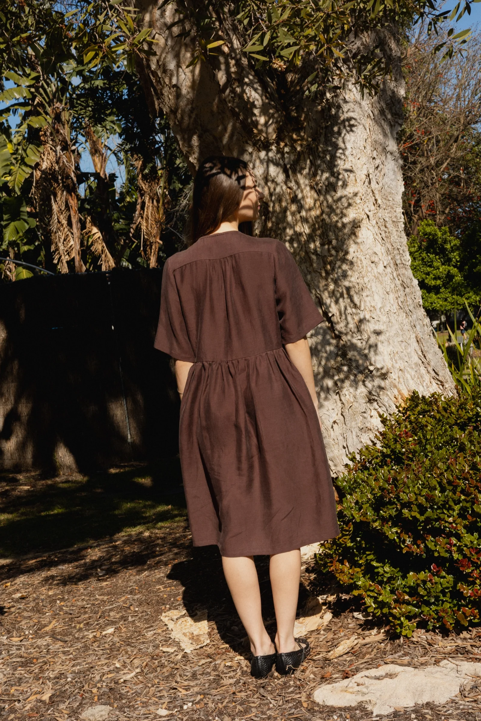 Button Front V Neck Dress | Cocoa