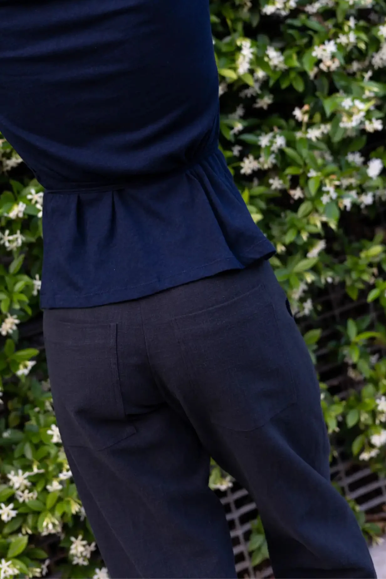 Linen Barrel Leg Pant | Black