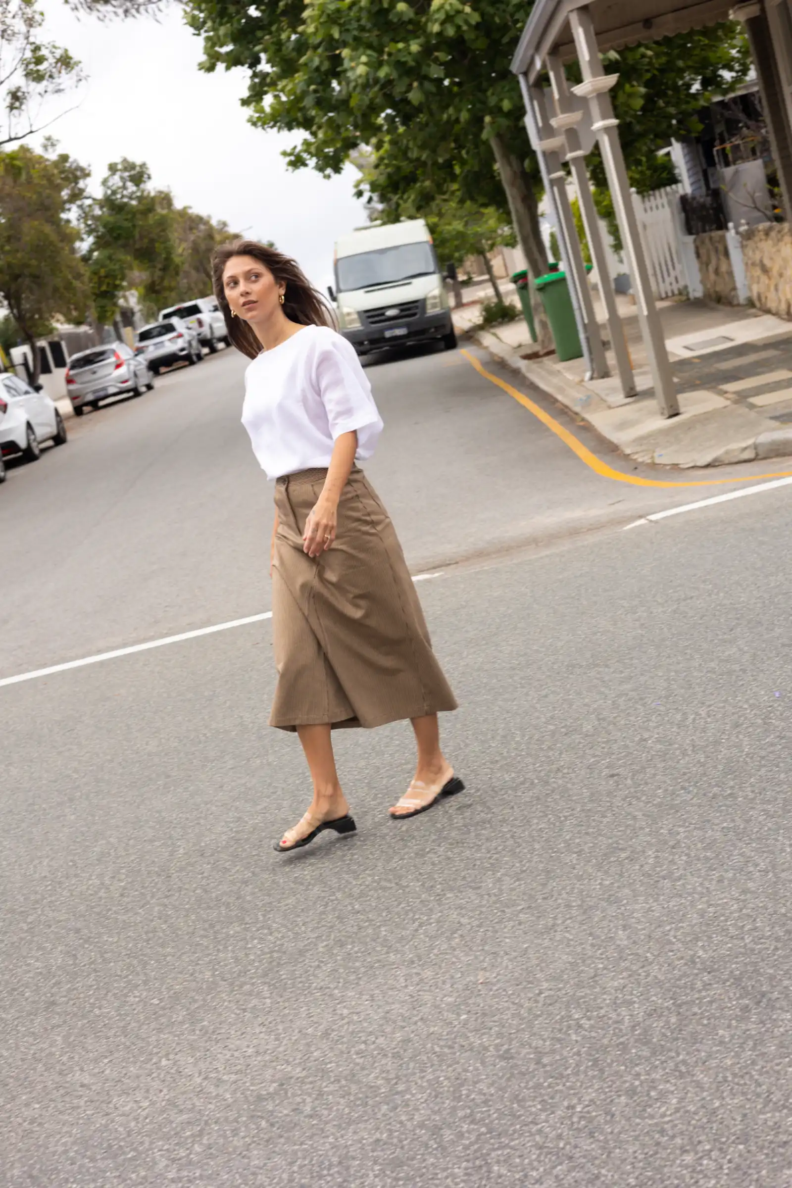 Denim Stripe Skirt | Sand & Chocolate