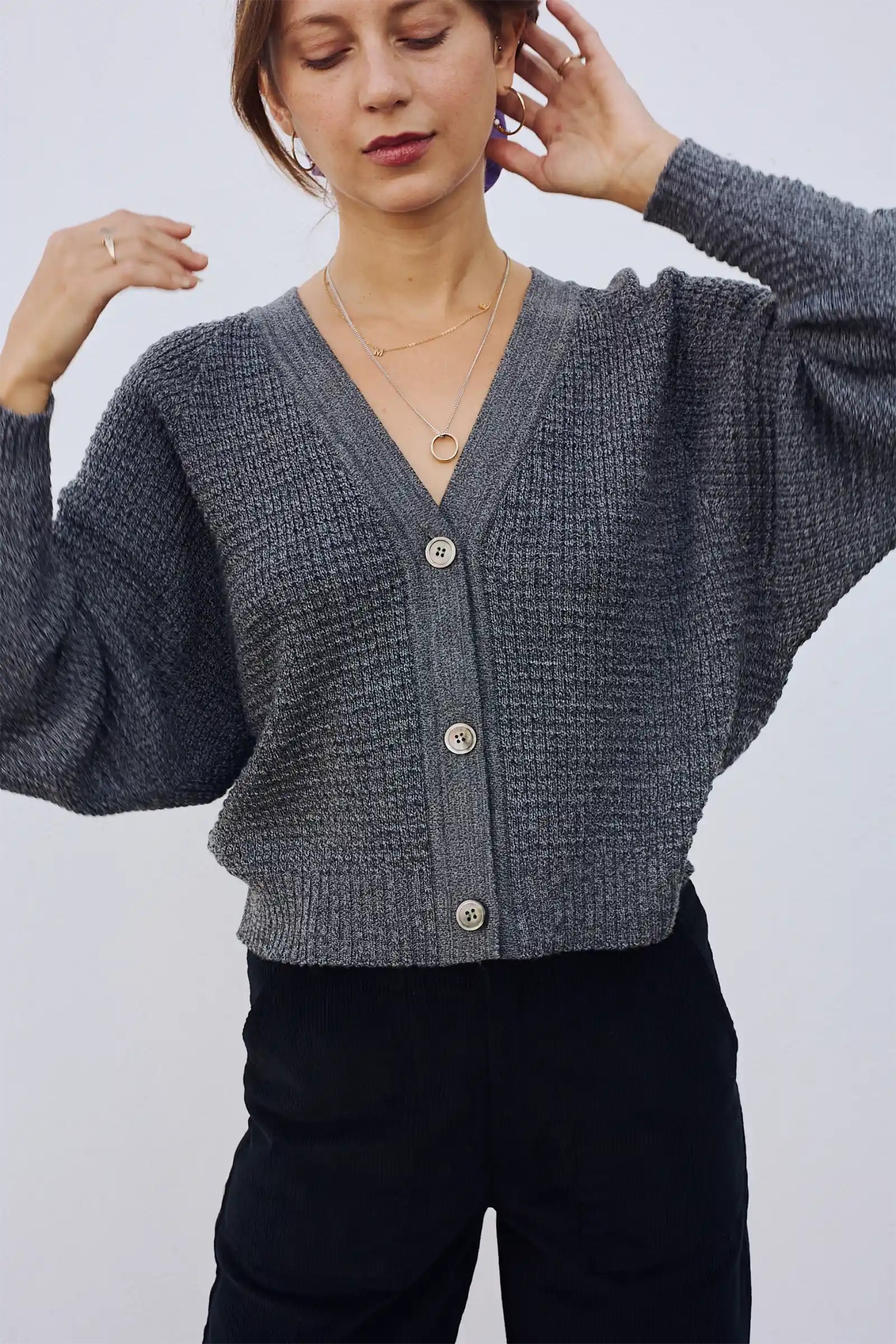 Merino Cardigan Knit | Speckled Grey