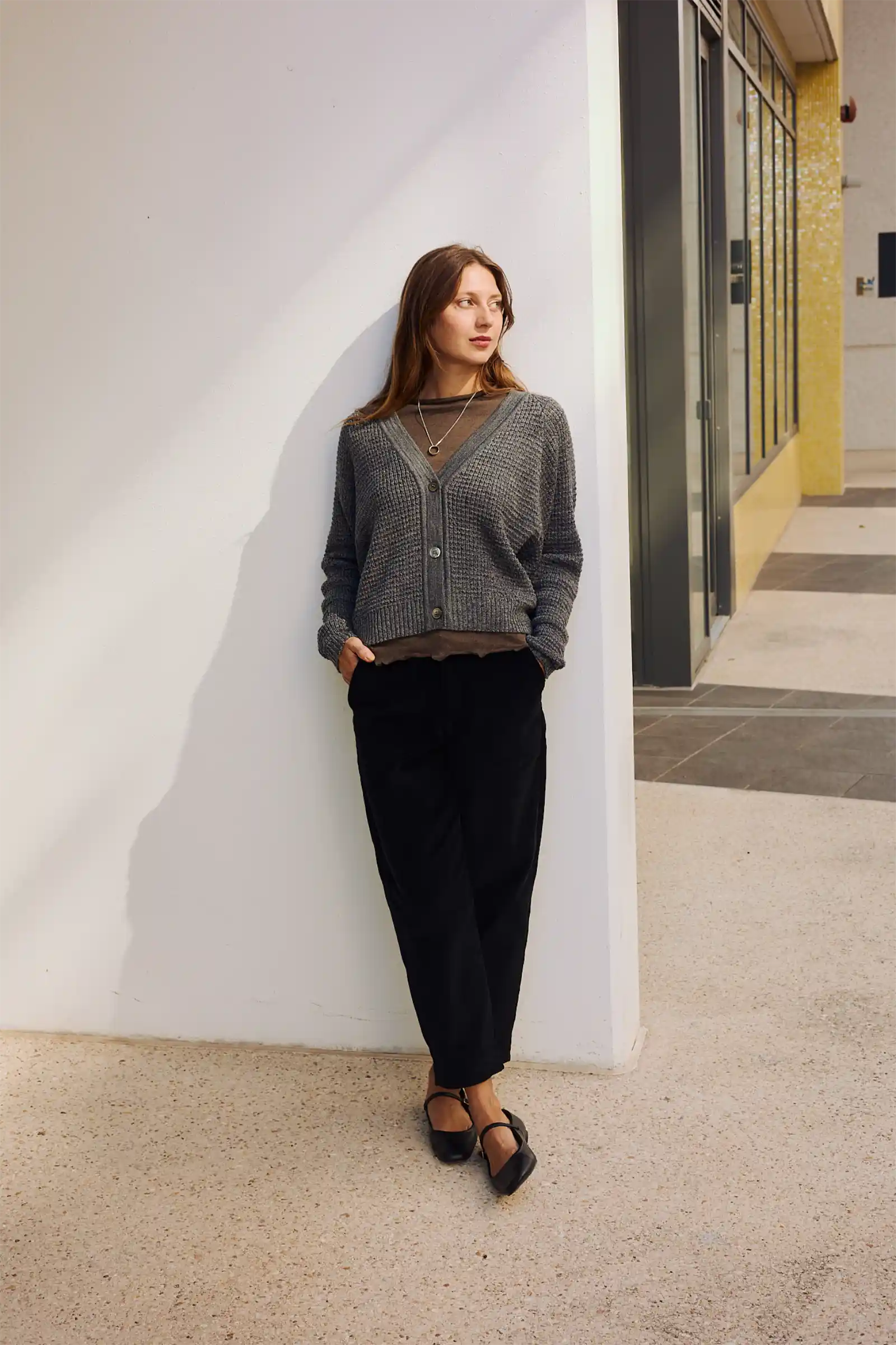 Merino Cardigan Knit | Speckled Grey